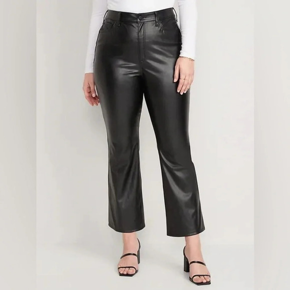 Old Navy Higher High-Waisted Faux-Leather Cropped Flare Pants for Women - Picture 1 of 7